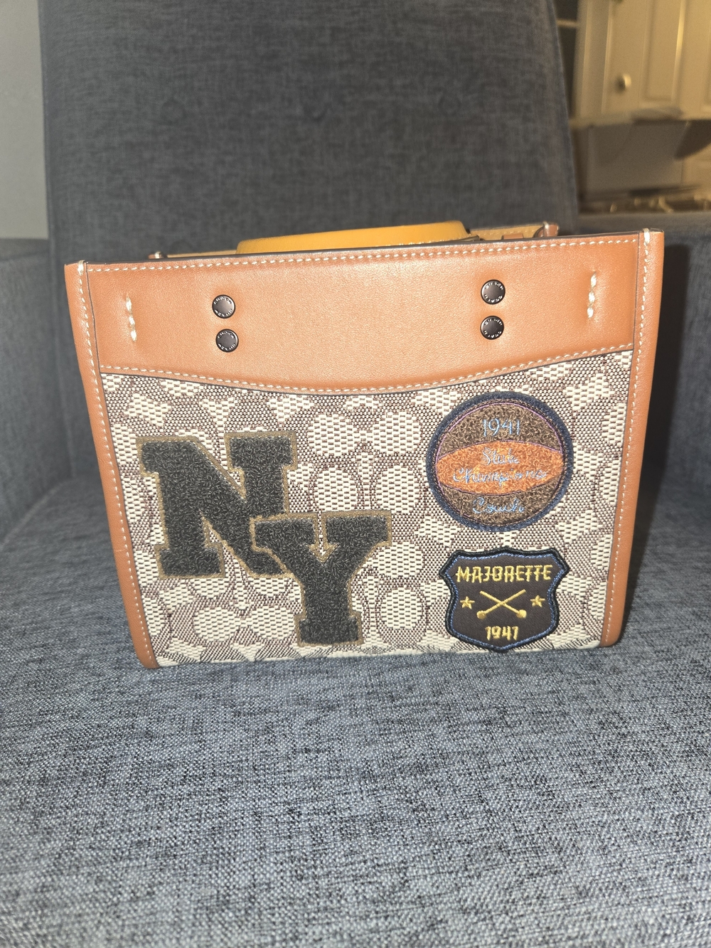 Coach Rogue 20 in Signature Textile Jacquard with Varsity Patches